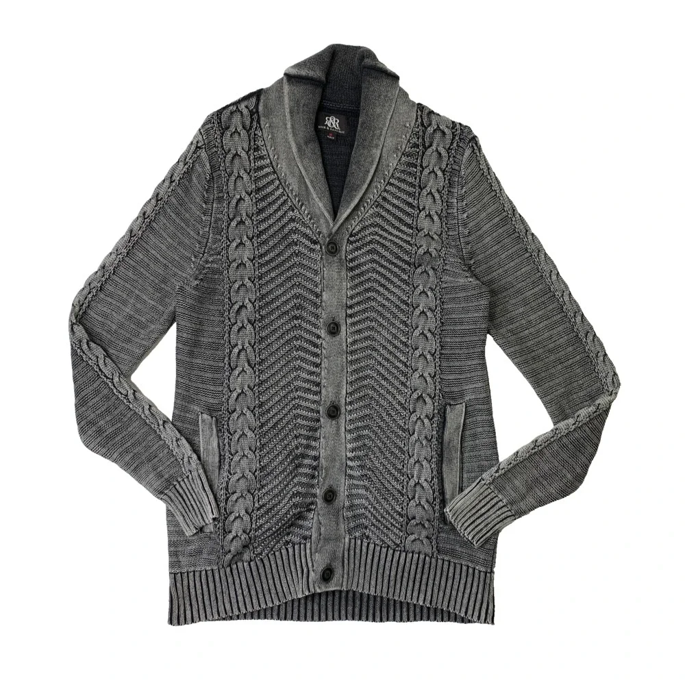 Rock & Republic Sweater Mens M Medium Gray Shawl Collar Cable Knit Cardigan